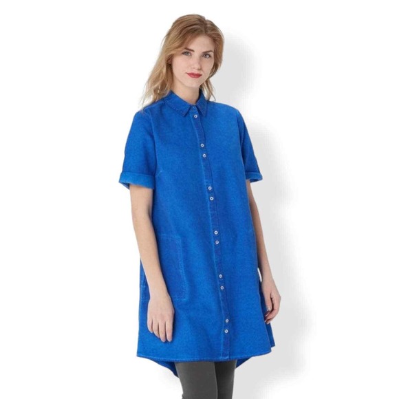 LOGO by Lori Goldstein Tops - LOGO by Lori Goldstein 3X Distressed Canvas Women's Button Front Tunic Short Slv